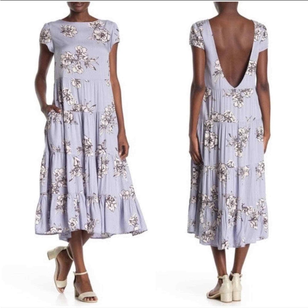 Rita Periwinkle Floral Backless Tiered Midi Dress